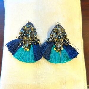 Elegant Blue and Green Tassel Earrings